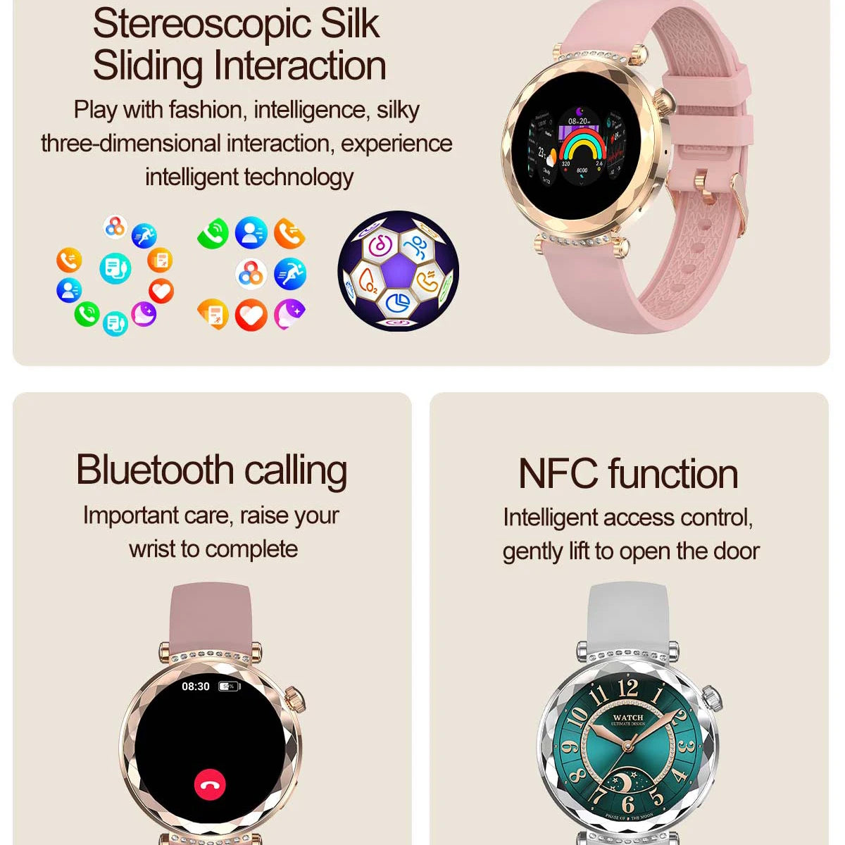 Relógios inteligentes tela amoled feminino / 2 Braceletes