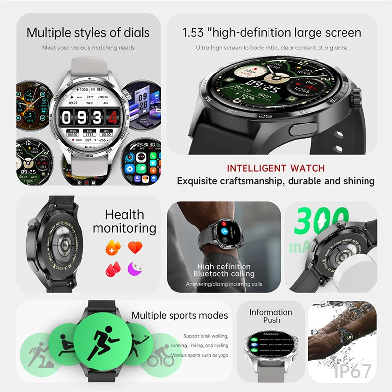 Relógio inteligente masculino 360*360 tela amoled bluetooth chamada ip67