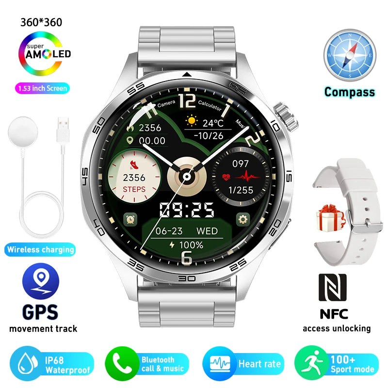 Relógio inteligente masculino 360*360 tela amoled bluetooth chamada ip67