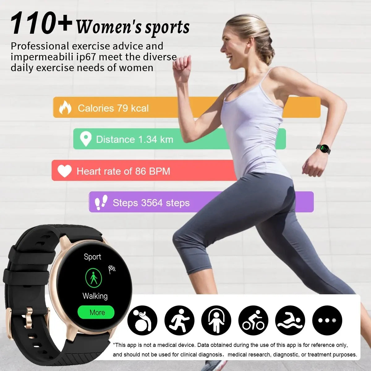 Smartwatch Esportivo Relógios Fitness, Chamada Bluetooth