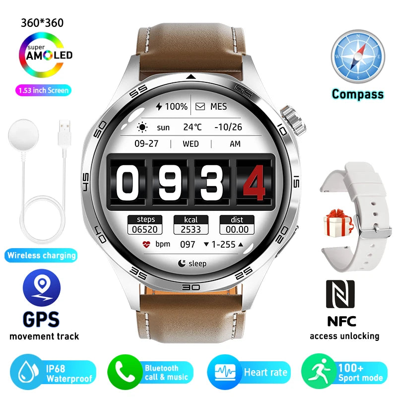 Relógio inteligente masculino 360*360 tela amoled bluetooth chamada ip67