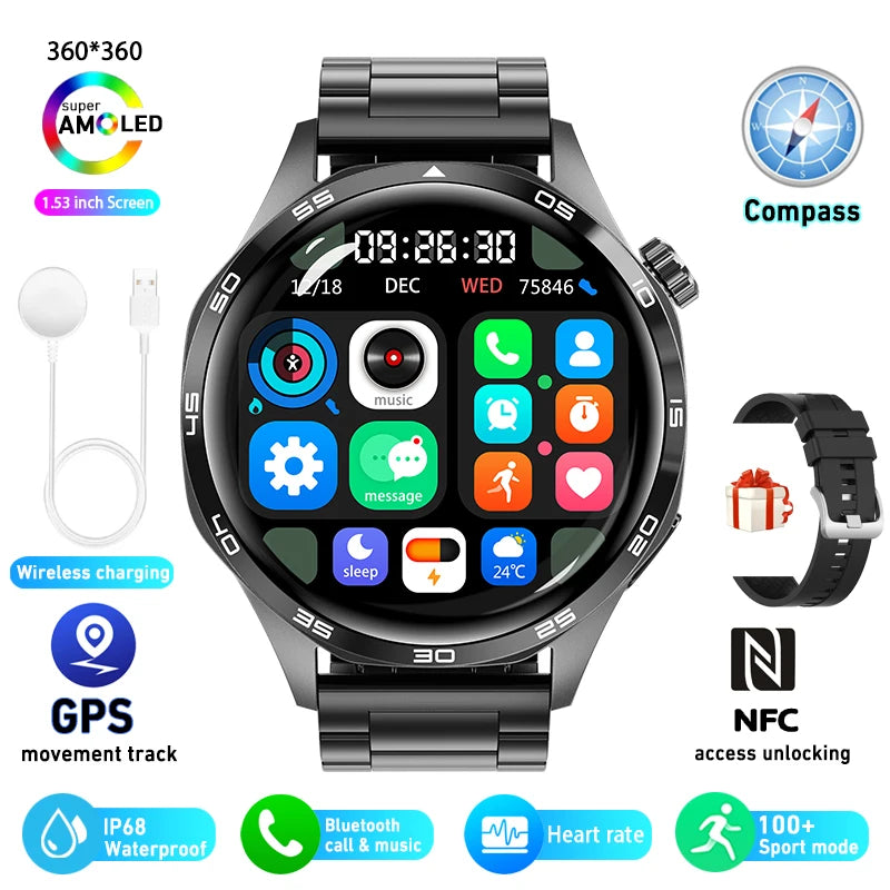 Relógio inteligente masculino 360*360 tela amoled bluetooth chamada ip67