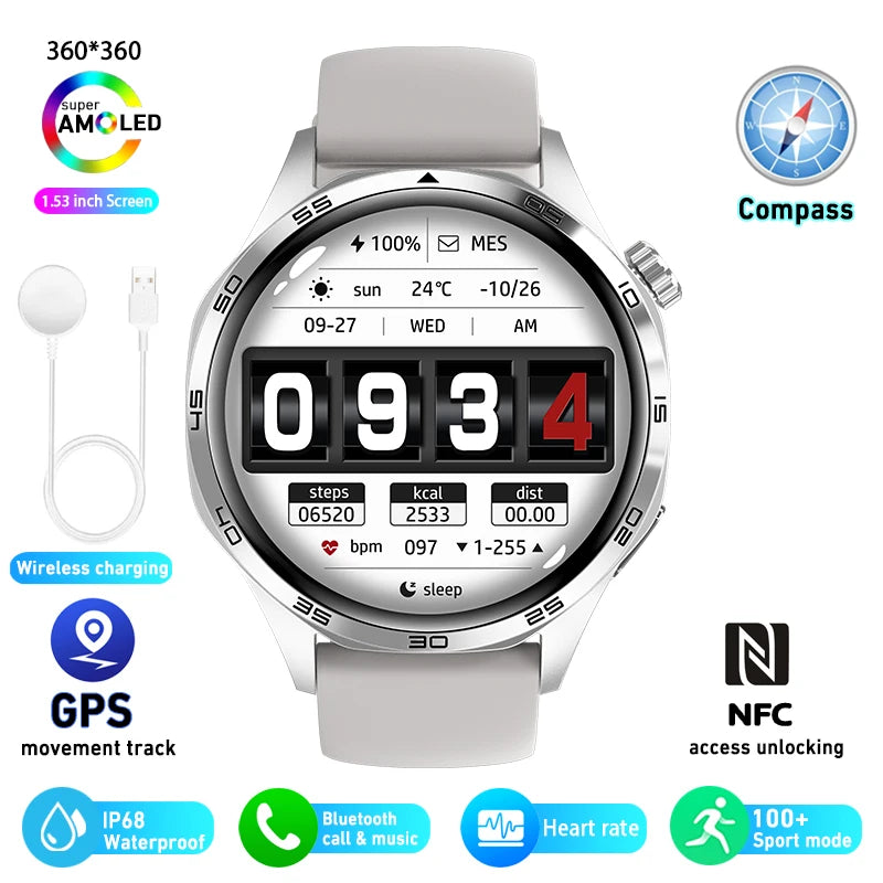 Relógio inteligente masculino 360*360 tela amoled bluetooth chamada ip67