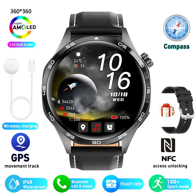 Relógio inteligente masculino 360*360 tela amoled bluetooth chamada ip67