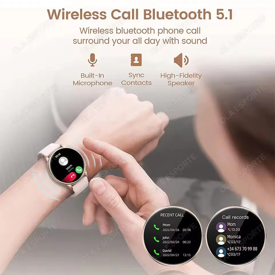 Smartwatch tela redonda AMOLED Bluetooth relógios inteligentes para mulheres /2 Braceletes