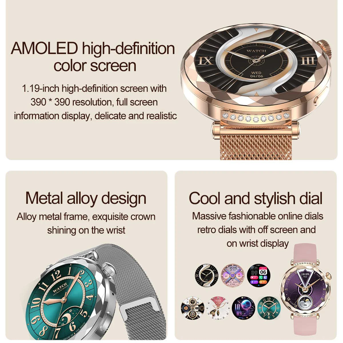 Relógios inteligentes tela amoled feminino / 2 Braceletes